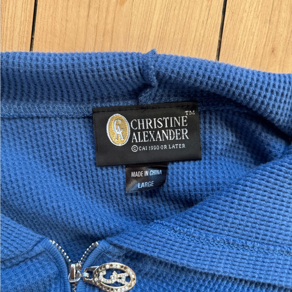 Christine Alexander Cobalt Hooded Zip Sweater with Rhinestone Pull - Picture 6 of 9